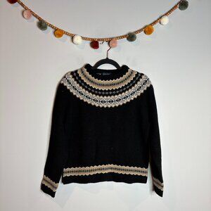 Vtg Eddie Bauer Black Fair Isle Lambs' Wool sweater